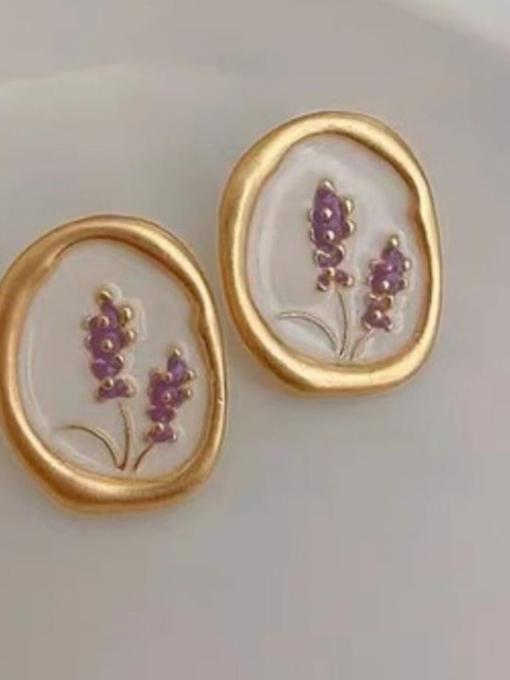 Gold and Purple Earrings withFloral Design M369